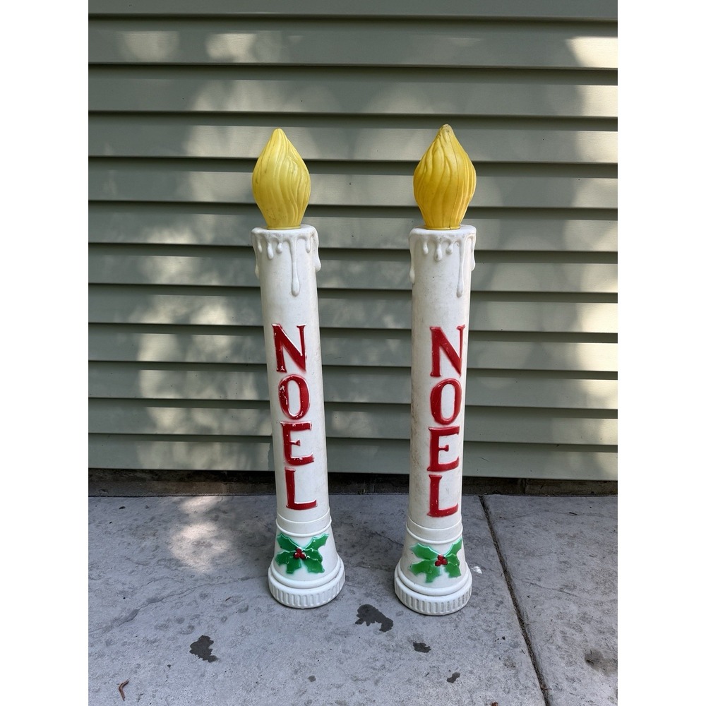 Vintage Union Noel Lighted Blow Mold Candles Lot Of 2 No Lights Blow Mold Only